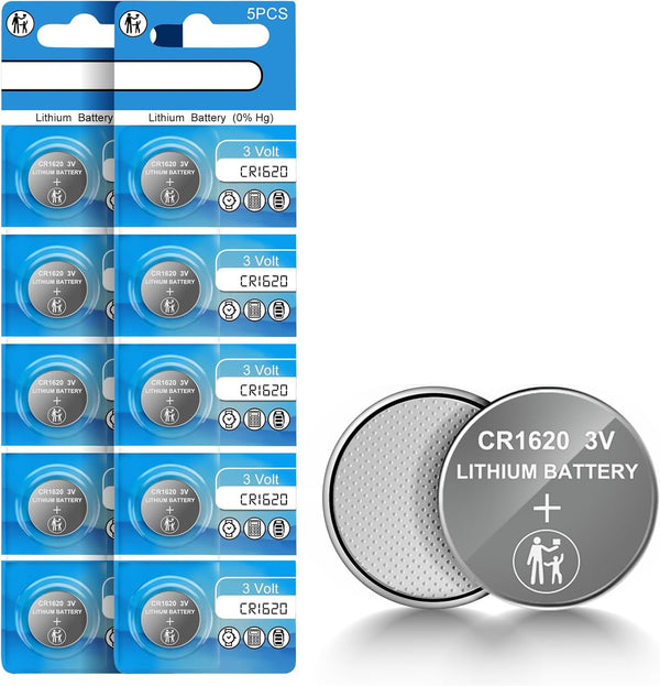 volkate CR1620 3V Lithium Battery, 10 Count Pack CR 1620 3 Volt Button