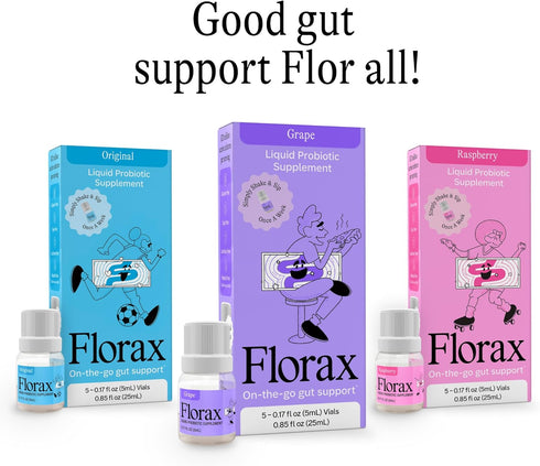 Florax Liquid Probiotic Supplement, 5 Vials for On-The-Go Gut Support, Vegan & Gluten Free