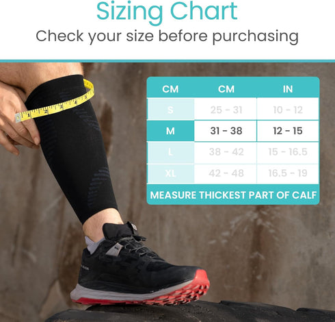Vive Calf Compression Sleeve for Men & Women 20-30mmHg (1 Pair) - Footless Calf Support Socks for Pain Relief