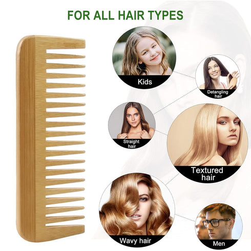 MRD Bamboo Wide Tooth Comb, Detangling Anti-Static Brush for Natural Curly Wavy Dry Hair (1PCS)