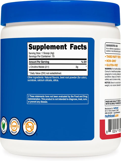 Nutricost L-Citrulline Malate 2:1 (Strawberry Kiwi) - 300 Grams