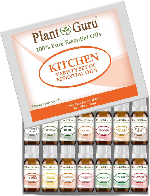 Kitchen Essential Oil Set 14-10 ml. 100% Pure Therapeutic Grade Includes Ginger,