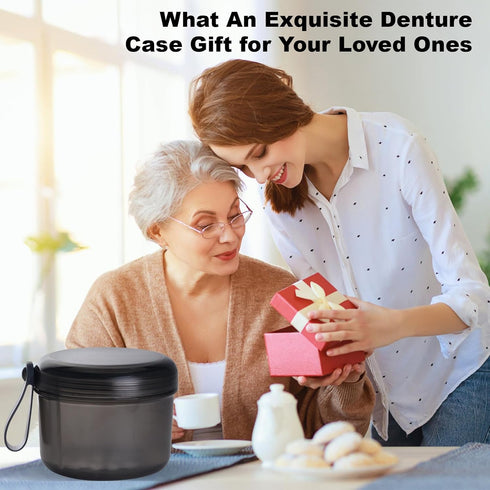 Denture Case, Leak Proof Bath Cup for Travel, Transparent Grey Container for Soaking Dentures