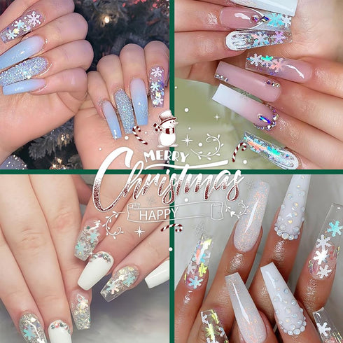 Christmas Nail Glitter Sequins White Nail Glitter Powder 3D Snowflakes for Acrylic Nails Art Decorations DIY
