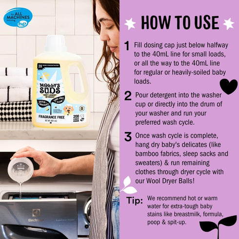 Molly's Suds Baby Liquid Laundry Detergent, Sweet Baby Shea, 100 Loads, Extra Gentle on Newborn Skin