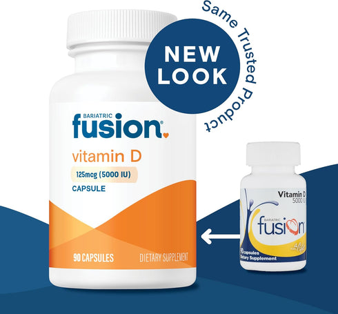 Bariatric Fusion Vitamin D3 5000 IU | Easy to Swallow Capsule | One Per Day | Support Bone Strength & Calcium
