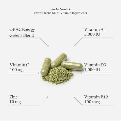 Paradise Herbs Earth's Blend Multivitamin with Iron, 60 Tablets, 48 Organic Superfoods, Probiotics, Antioxidants,