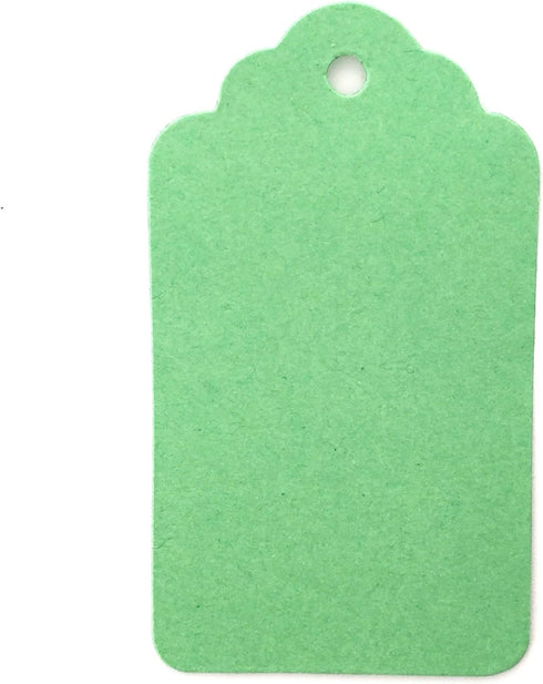 LWR CRAFTS 100 Hang Tags Scalloped Top Rectangle with Jute Twines - 2 3/4" x 1 9/16", Green