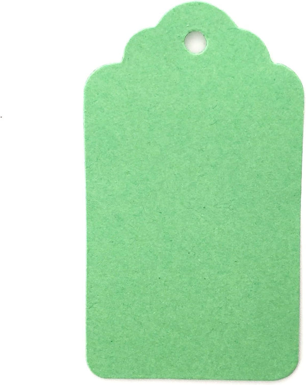 LWR CRAFTS 100 Hang Tags Scalloped Top Rectangle with Jute Twines - 2 3/4" x 1 9/16", Green