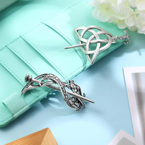 WILLBOND 2 Pcs Viking Hair Accessories, Hair Clips Celtic Knot Hairpin, Minimalist Charms for Women