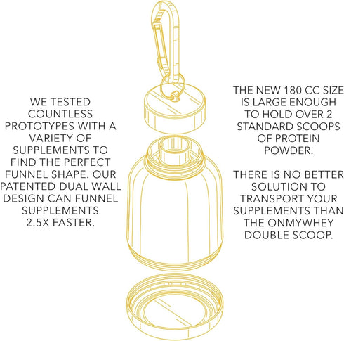 Protein Powder Container to Go - Portable Travel Water Bottle Funnel for Pre Workout Supplement Mixes & Dispenser, Mini