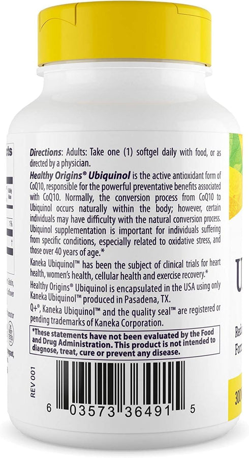 Healthy Origins Ubiquinol 300 mg - Active CoQ10 Form - Kaneka Ubiquinol Supplements for Heart Health, 30 Softgels