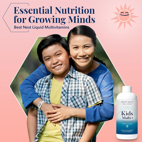 Best Nest Wellness Kids Liquid Multivitamin, Vegan, Gluten-Free, Tropical Flavor, 16oz with Brain Support