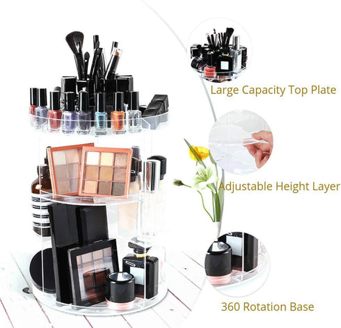 SUNFICON 360 Rotation Makeup Organizer, Crystal Clear Acrylic Cosmetic Storage Holder for Bathroom and Vanity