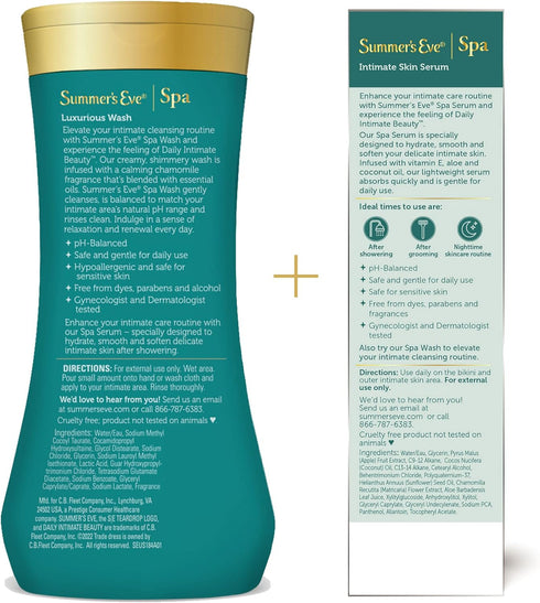 Summer's Eve Spa Set for Women, Gift Box with Hydrating Serum and Cleansing Feminine Wash, 2 Piece