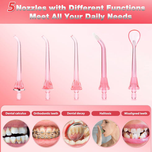 IPX7 300ML 5 TOVENDOR Electric Water Flosser, Cordless Rechargeable Dental Oral Irrigator Waterproof Travel Water Teeth
