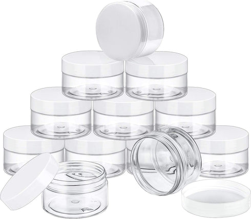 SATINIOR 24 Pieces Empty Clear Plastic Jars with Lids, Round Storage Containers for Beauty Products (White Lid, 4 oz)