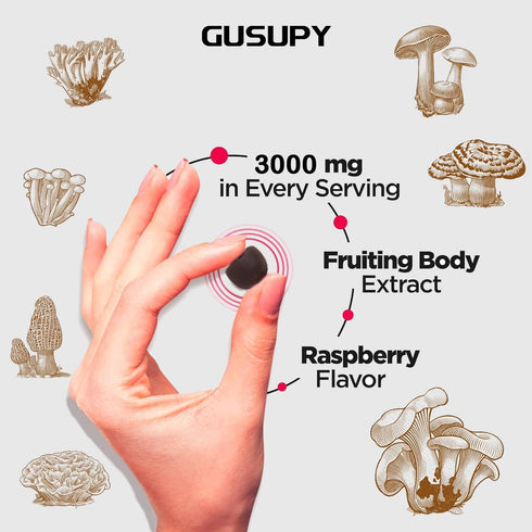 GUSUPY Gummies 12 60 Gummies Lions Mane Mushroom Supplement - Organic Mushroom Blend with Cordyceps, Reishi, Chaga