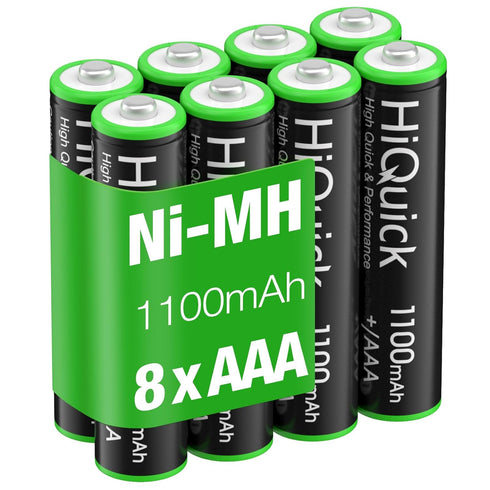 HiQuick AAA 1100mAh Rechargeable Batteries (8 Pack) - High Capacity Performance 1.2V Ni-MH Per-Charged