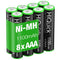 HiQuick AAA 1100mAh Rechargeable Batteries (8 Pack) - High Capacity Performance 1.2V Ni-MH Per-Charged