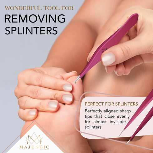 Majestic Bombay Fine Point + Slant Tweezers for Women and Men, Precision Tweezers for Hair Removal