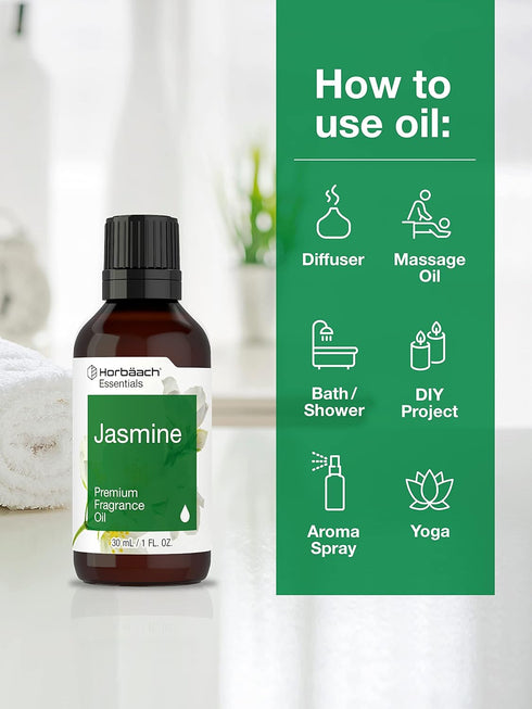 Horbaeach Jasmine Fragrance Oil, 1 fl oz (30ml), Premium Grade for Diffusers, Candle and Soap Making