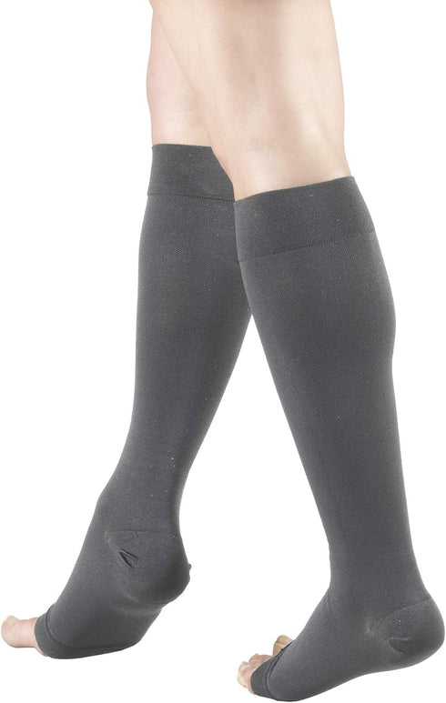 Truform Compression Stockings for Men and Women, 20-30 mmHg, Knee High Length, Open Toe, Gray, Large