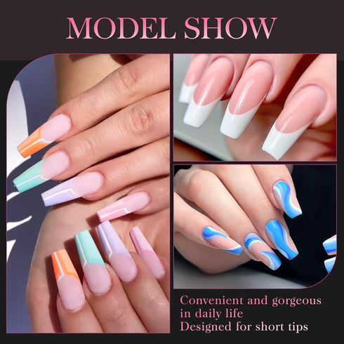 krofaue 500PCS French Style False Nails Tips, Acrylic Artificial Half Cover Manicure with Box of 10 Sizes (White)