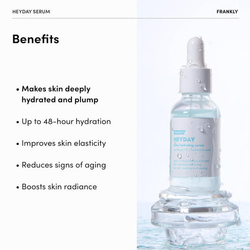 Frankly Heyday Serum - Deep Moisture & Radiance Boost with 1.125% Panthenol & Hyaluronic Acid | Vegan, Dermatologically-Tested | Anti-Aging & Firming for Dry, Sensitive Skin, 1.01 fl. oz.