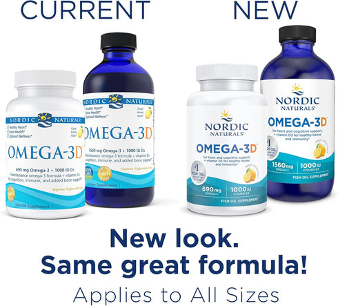 Nordic Naturals Omega-3D, Lemon Flavor - 8 oz - 1560 mg Omega-3 + 1000 IU Vitamin D3 - Fish Oil for Heart Health