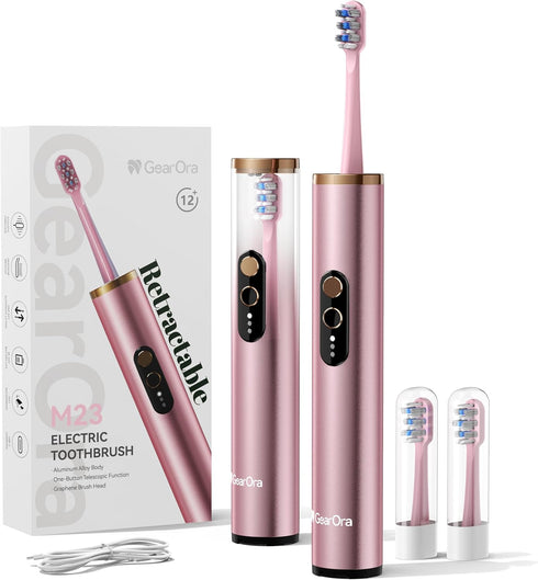 M23 Travel Electric Toothbrush for Adults, Retractable Portable Sonic Toothbrush, Aluminum Body,