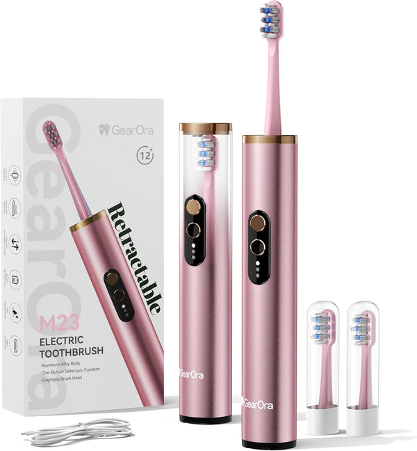 M23 Travel Electric Toothbrush for Adults, Retractable Portable Sonic Toothbrush, Aluminum Body,