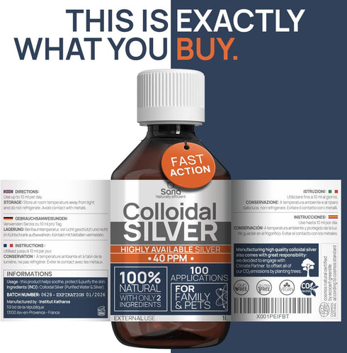 Colloidal Silver Liquid 32 fl oz, 30 PPM Bioactive Hydrosol Silver Water for Natural Immune Support, Ionic Minerals