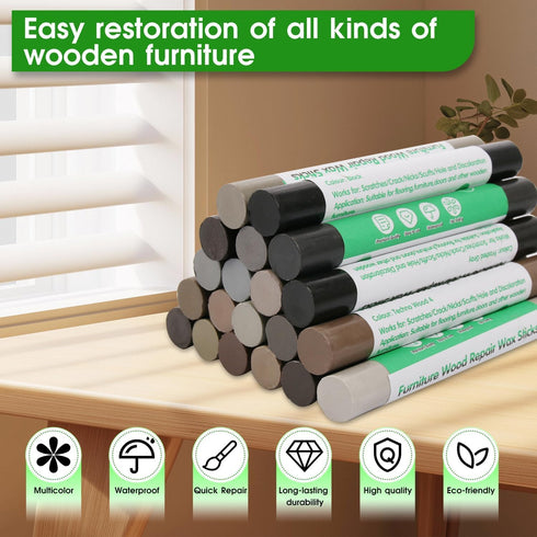 Hosifiy 20 Furniture Markers Touch Up, Colors Wood Filler Sticks, Wood Wax Crayons for Repairing Scratches, Scuffs