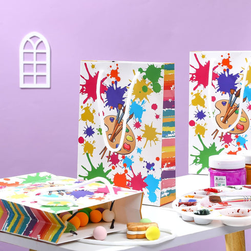 Art Party Bags - 16 Pieces Paint Art Party Treat Bags for Sip and Paint Party Decorations (Bright Style)