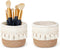 Mkono Macrame Makeup Brush Holder, Organizer Comb Brushes Mini Storage Basket Set of 2, Boho Decor Baskets, Yellow and