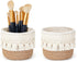 Mkono Macrame Makeup Brush Holder, Organizer Comb Brushes Mini Storage Basket Set of 2, Boho Decor Baskets, Yellow and