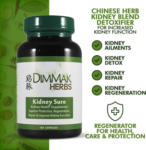 Dimmak Herbs Certified Organic Kidney Sure Health Supplement, Chinese Herb Kidney Blend Detoxifier + Regenerator – 100