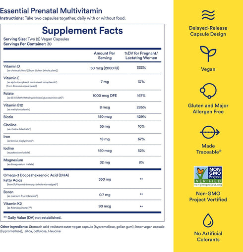 Ritual Essential for Women Prenatal Multivitamin, Folate & Choline for Neural Tube Support, Omega-3 DHA, Non-GMO
