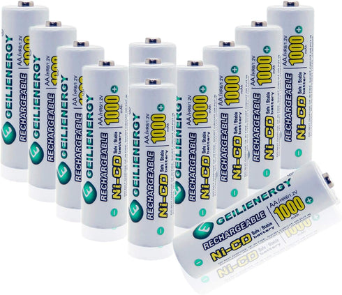 GEILIENERGY AA Ni-CD 1000mAh Rechargeable Batteries for Solar Lights - Pack of 12