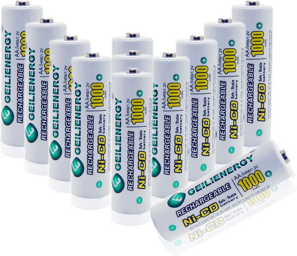 GEILIENERGY AA Ni-CD 1000mAh Rechargeable Batteries for Solar Lights - Pack of 12