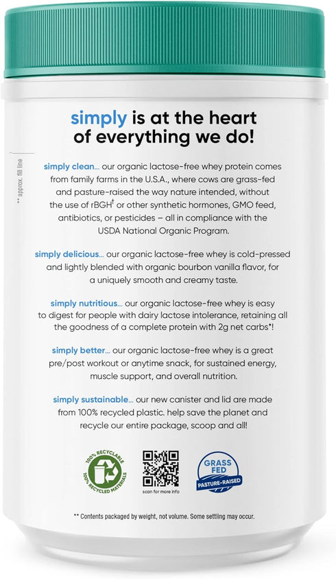 tera's Simply Organic Lactose Free Whey Protein Powder, Bourbon Vanilla Flavor