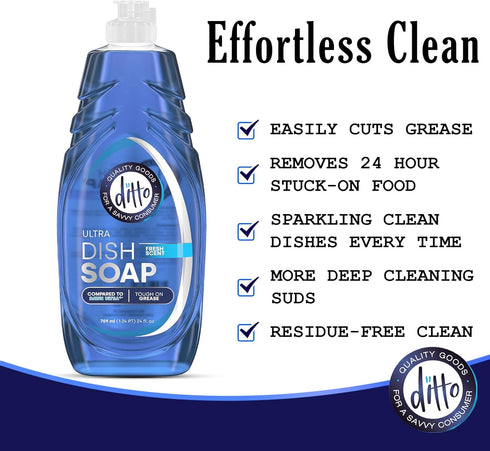 Ditto Ultra Dish Soap, 48 fl Oz, 2 Pack, Extra Tough On Grease & Stains