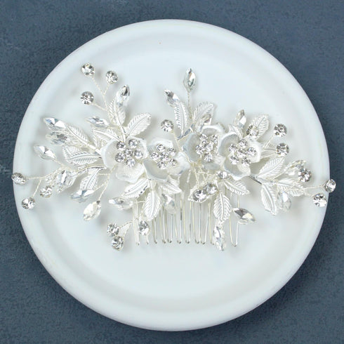 Wedding Rhinestone Hair Comb, Crystal Bride Hair Combs, Flower Side Combs, Leaf Headpiece Accessories for Women (Silver)