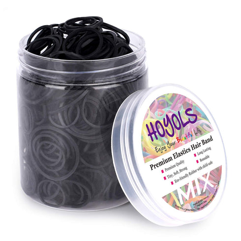 HOYOLS Assorted Size Small Rubber Bands, Black Elastics Hair Ties for Kids (600pcs)