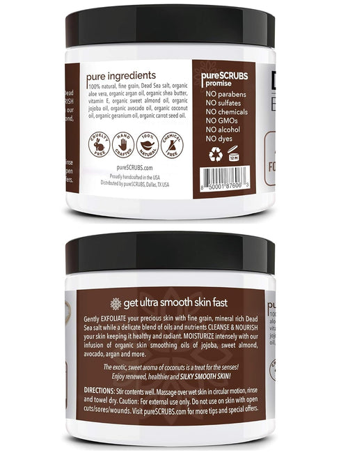pureSCRUBS Premium Coconut Body Scrub Set - Large 16oz Dead Sea Salt Scrub with Essential Oils & Nutrients