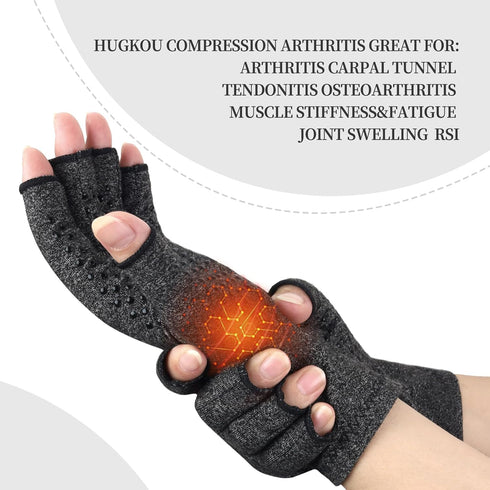 2 Pairs Arthritis Compression Gloves, Provide Support Warmth for Carpal Tunnel, Fingerless Compression Gloves