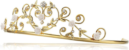 Porcelain Rose Flower Rhinestone Crystal Halloween Costume Tiara