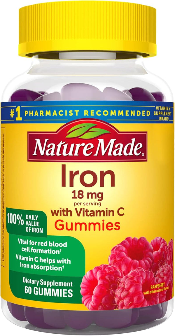 Nature Made Iron 18 mg with Vitamin C, 60 Gummies - Dietary Supplement for Red Blood Cell Support, 30 Day Supply