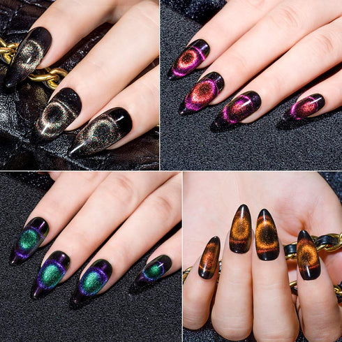 MEET ACROSS 9D Cat Eye Gel Nail Polish Set - Chameleon Magnetic Gel Soak Off UV LED 7 Color Gel with Brush